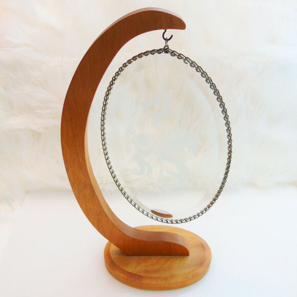 Carousel Horse Suncatcher Oval Etched Glass Oregon Myrtlewood Stand Chain Edge - Picture 2 of 5